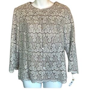 TALBOTS lace Jacket, pearl button front, pretty texture, scallop bottom. 12 NWT